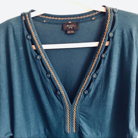 ANTHROPOLOGIE DELETTA Short Bell Sleeved Teal Top - Picture 6 of 8